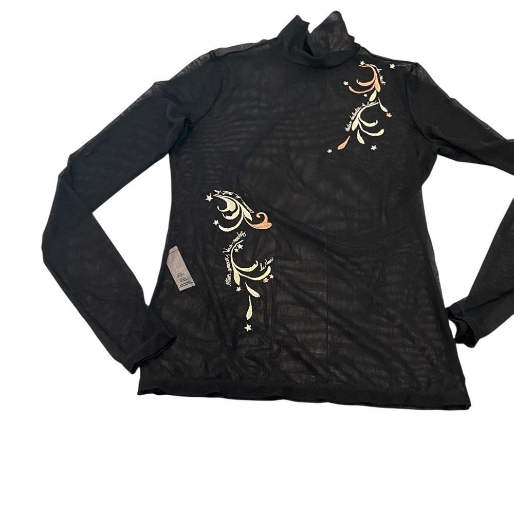 Cinq a Sept sheer black embroidered long sleeve top